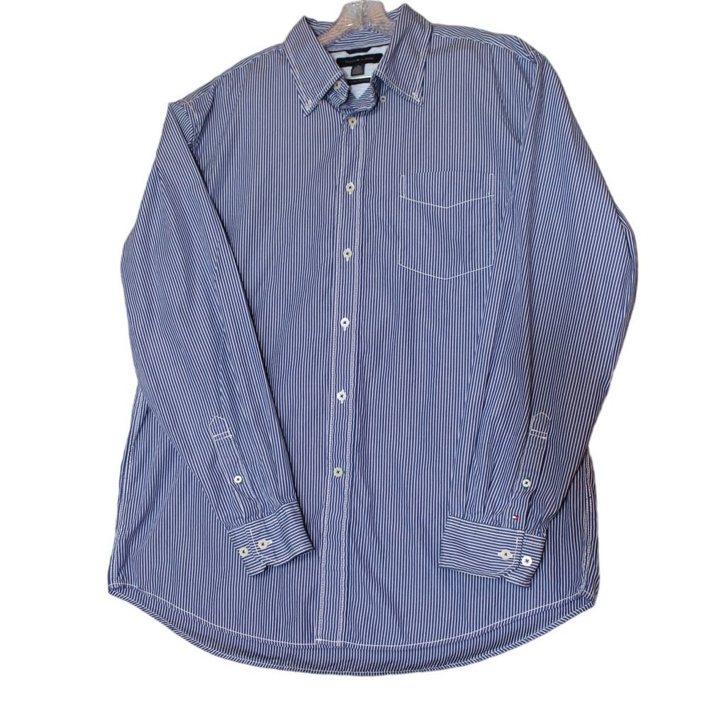 Vintage TommyHilfiger 80's 2-Ply Cotton Striped LS Button Down Shirt Size XL
